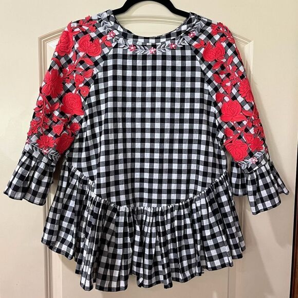 ANTHROPOLOGIE PANKAJ & NIDHI Gingham Swing Tunic Black White Women’s Size XS - Picture 6 of 11